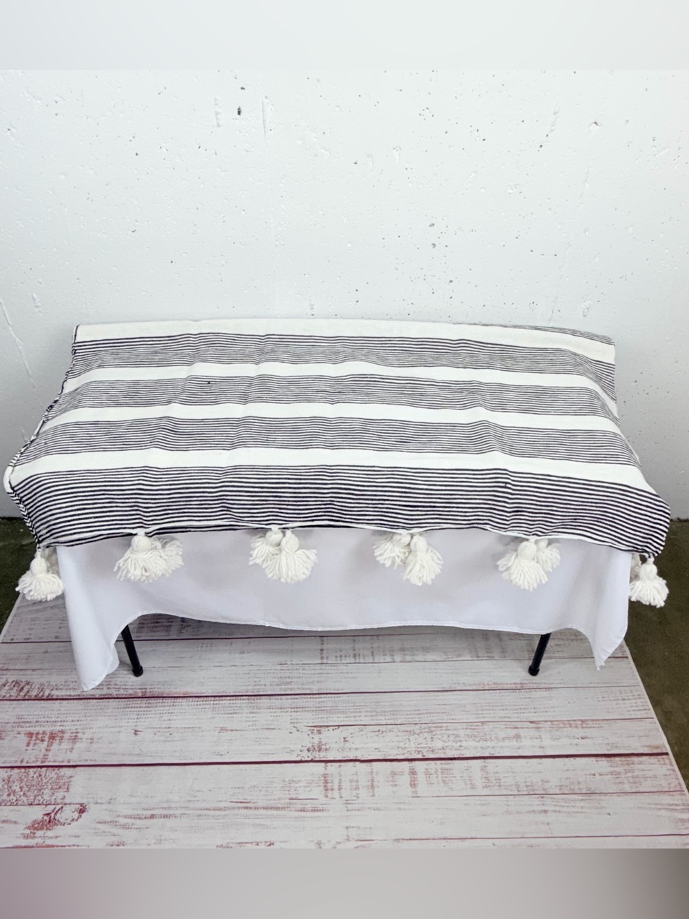 Woven Nook Off White & Black Pom Rugged Throw 47 x 60”